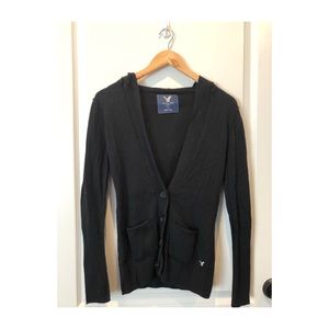 American Eagle Black button hoodie sweater